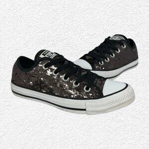 Converse Chuck Taylor All Star Black Silver Sequin Low Top Shoes Size Women's 5